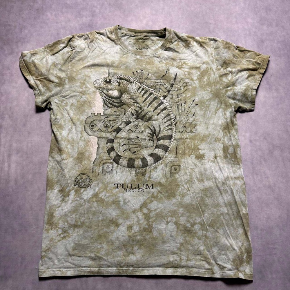 Mayan Villages Tulum Iguana Tee Mens L Brown Tie Dye Excellent Graphic Shirt
